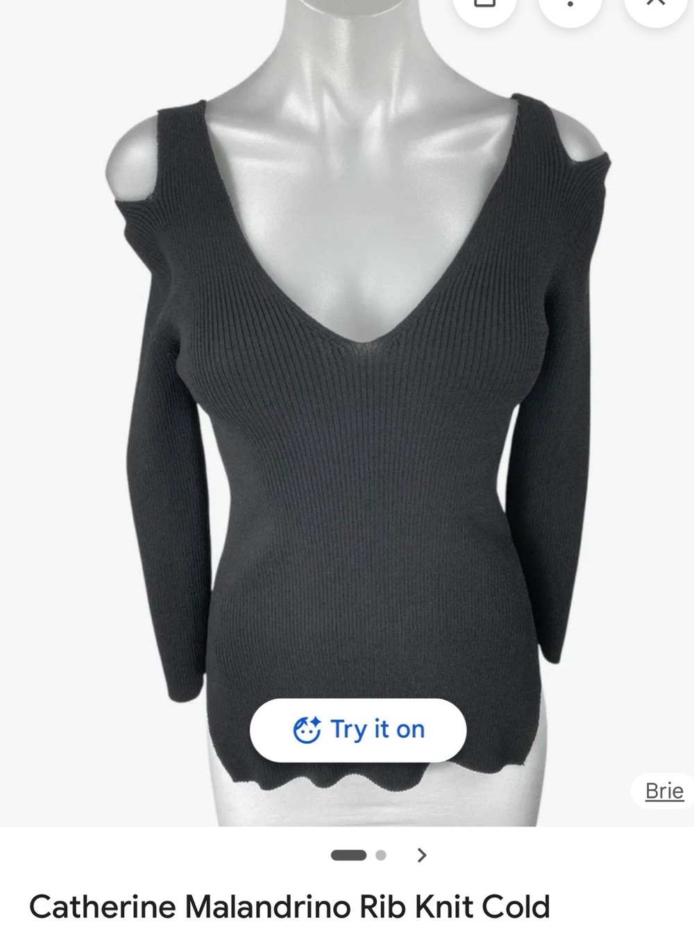 Catherine Malandrino Black Ribbed V-Neck Cold-Shoulder Sweater